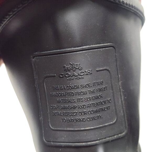 Coach Tristee Rain Boots Red Black Buffalo Plaid 7B Ribbon Back Tie Waterproof - Picture 6 of 9